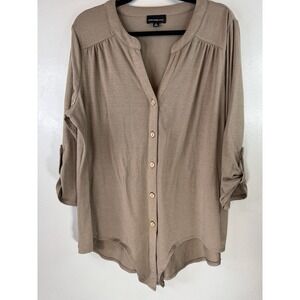Fortune& Ivy Tan Tie‎ Front Blouse Size XL
